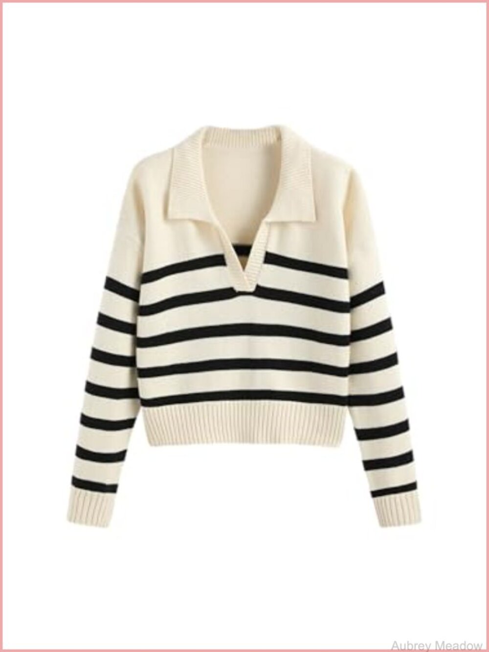 High Stretch Knit Polo Sweater Striped Mandarin Collar Pullover
